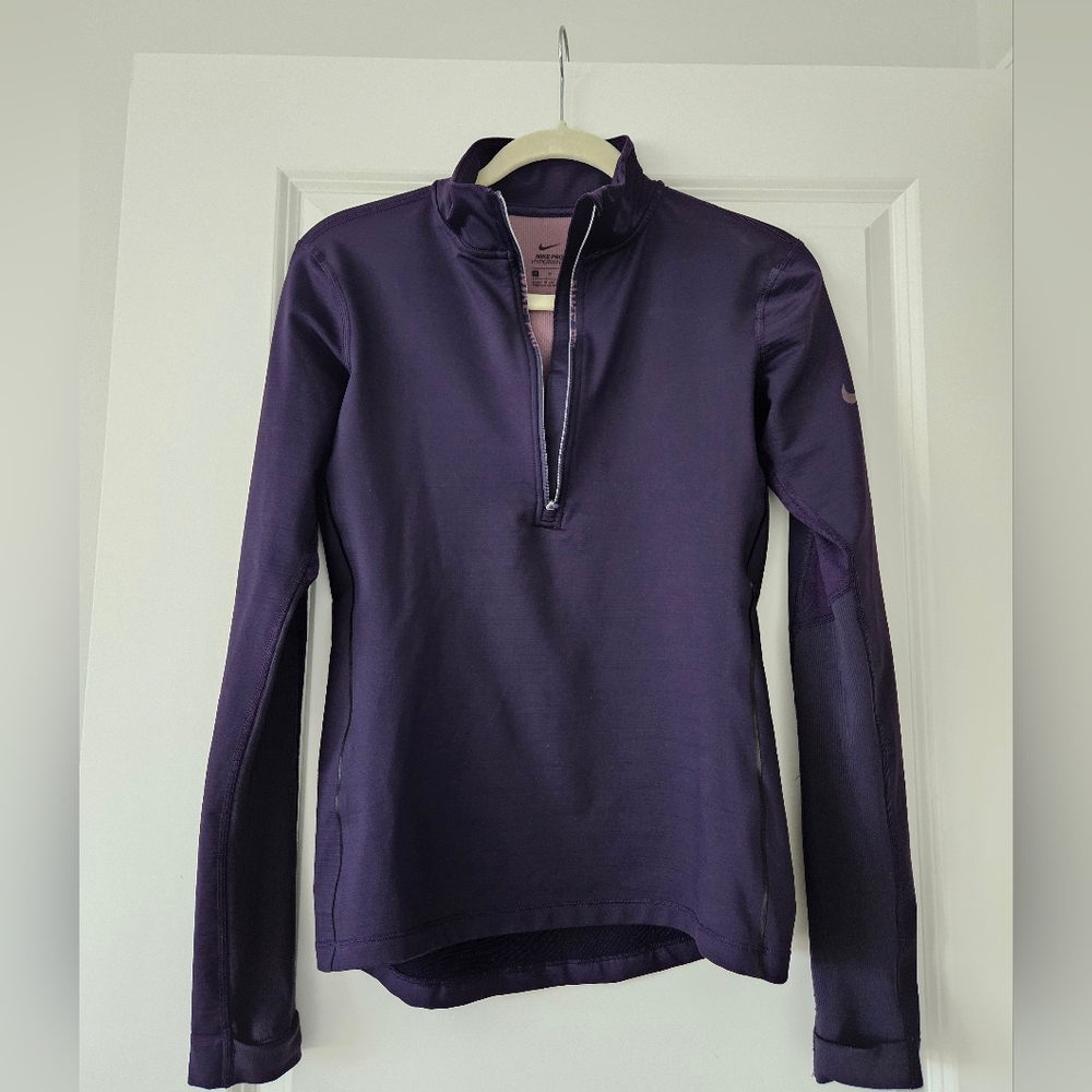 Nike Pro HyperWarm Plum Half-Zip Long Sleeve Size… - image 4